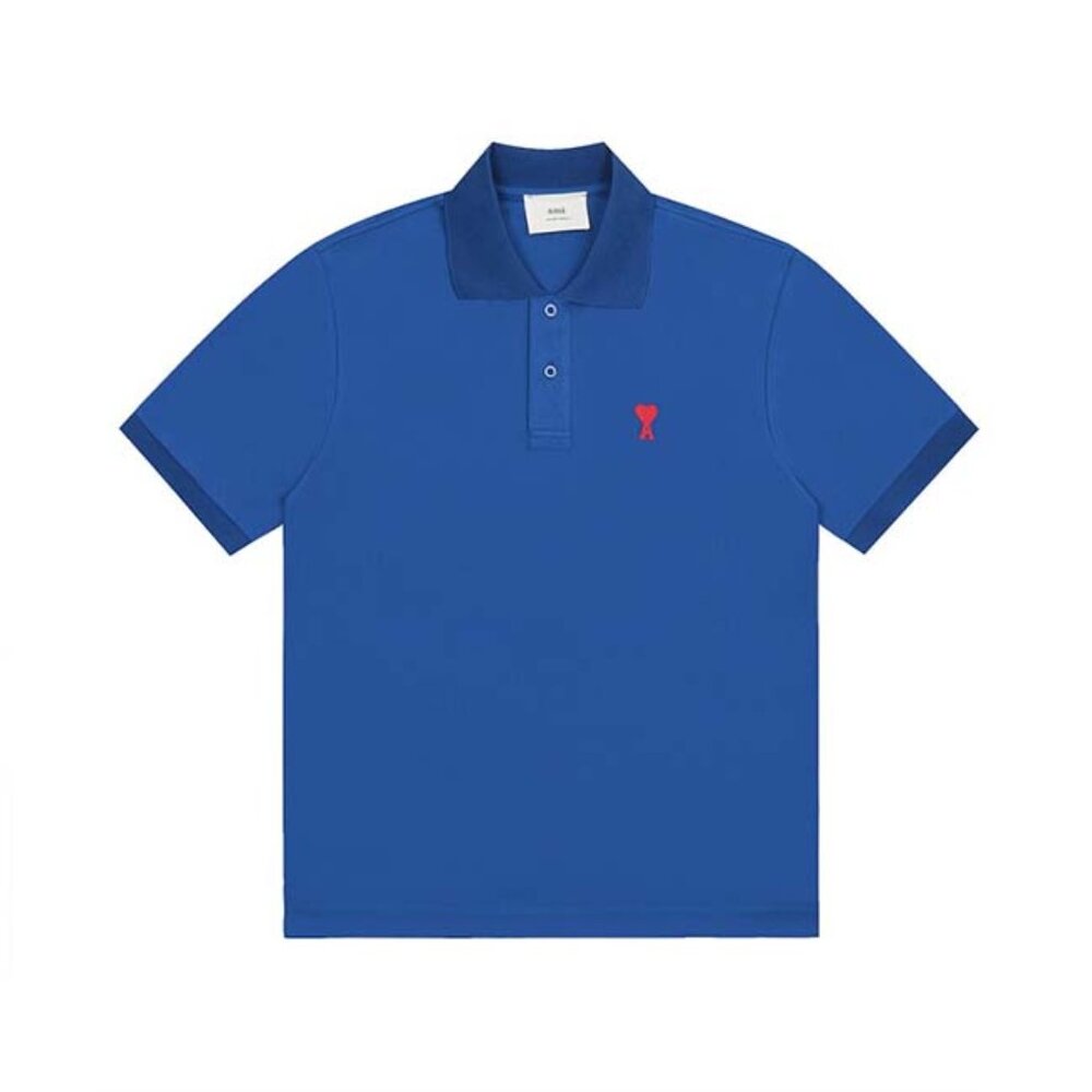 Ami Paris Ami De Coeur Polo Shirt In Blue